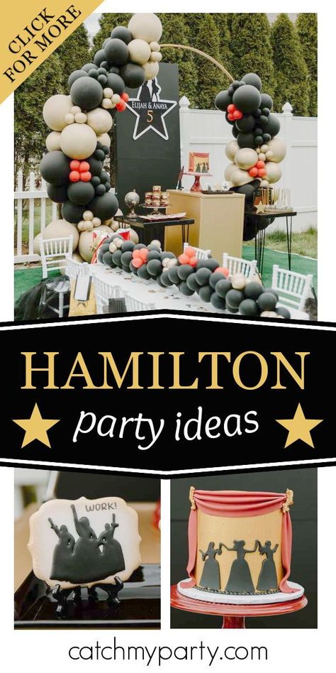 Founding Fathers Theme Party, Musical Themed Birthday Party, Hamilton Themed Party Food, Hamilton Party Decorations, Hamilton Party Food Ideas, Hamilton Party Ideas, Hamilton Themed Party, Broadway Birthday Party Ideas, Hamilton Themed Birthday Party