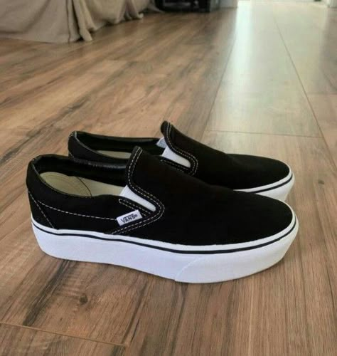 Vans Slip On Platform, Platform Shoes Black, Black Platform Shoes, Fashion Slippers, Brooks Shoes, Vans Slip On, Girly Shoes, Sneakers Men Fashion, Dream Shoes