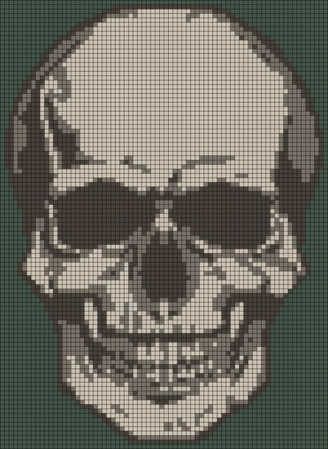 Skull Tapestry Crochet, Emo Alpha Pattern, Skull Pixel Art Grid, Pixel Patterns Crochet, Eye Alpha Pattern, Alpha Pixel Art, Knitting Grid Patterns, Skull Alpha Pattern, Skull Knitting Pattern