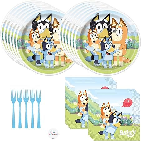 Unique Bluey Birthday Party Supplies Set for 16 Guests – Bluey Plates and Napkins, Forks, Sticker - Bluey Birthday Decorations, Bluey Party Decorations Bluey Birthday Decorations, Bluey Party Decorations, Bluey Birthday Party, Bluey Party, Bluey Birthday, Plastic Forks, Bday Girl, 14th Birthday, Birthday Supplies