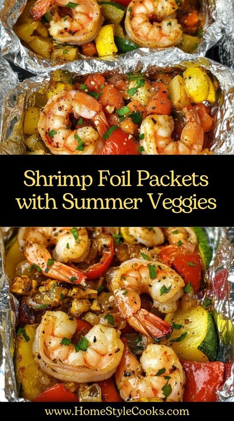 Looking for a quick and healthy dinner? These Shrimp Foil Packets with Summer Veggies are packed with fresh flavors, easy to make, and perfect for grilling or baking. Try this fuss-free meal tonight! Summer Veggies Recipes, Shrimp Foil Packets, Summer Veggies, Frozen Shrimp, Foil Packets, Fresh Corn, Fresh Seafood, 30 Minute Meals, Free Food