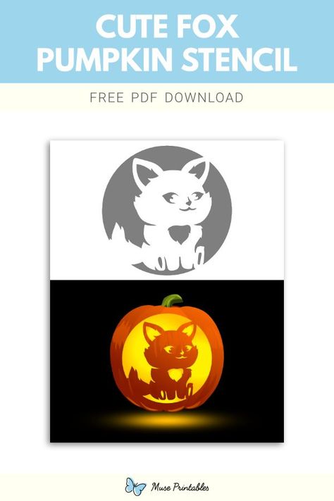 Free printable cute fox stencil for pumpkin carving. Download it at https://museprintables.com/download/pumpkin-stencil/cute-fox/ Fox Pumpkin Carving, Fox Stencil, Pumpkin Carving Printables, Stencil For Pumpkin Carving, Fox Pumpkin, Printable Pumpkin Stencils, Pumpkin Stencils Free, Printable Cute, Halloween Pumpkin Designs