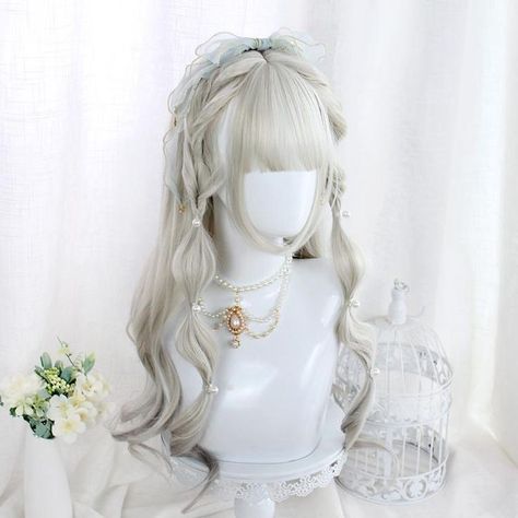 Kawaii Wigs Long, Hairstyles Drawing Long Hair, Silver Hair Drawing, White Hair Reference, Anime Wigs Long, White Hair Hairstyles, White Hair Wigs, White Hair Styles, White Hair Wig