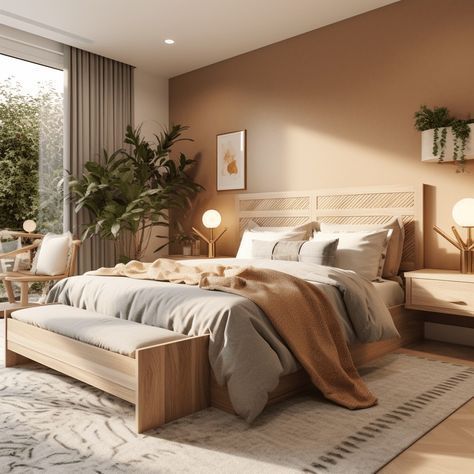 Light Brown Bedroom Aesthetic, Mix Wood Tones Bedroom, Parent Bedroom, Adult Bedroom Ideas, Beautiful Bed Designs, Beautiful Bed, Master Bedrooms Decor, Minimalist Bedroom, Cozy Bedroom