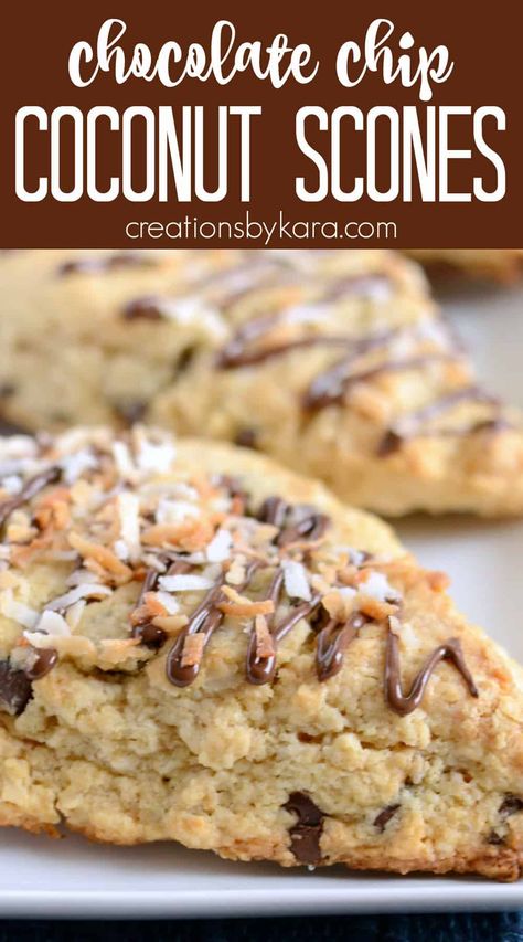 Coconut Scones Recipe, Toasted Coconut Recipes, Tea Foods, Coconut Scones, Sweet Scones, Baking Scones, Chocolate Chip Scones, Scones Recipe Easy, Coconut Chocolate