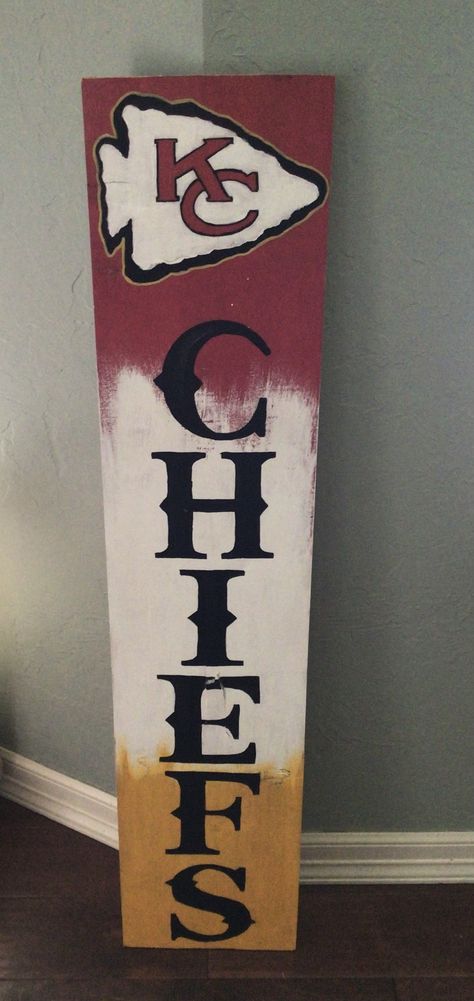 Kansas City Chiefs Welcome Sign, Welcome Wooden Signs Front Porches, Kc Chiefs Man Cave, Chiefs Welcome Sign Front Door, Kc Chiefs Outdoor Decor, Diy Kc Chiefs Crafts, Chiefs Wooden Signs, Sports Porch Signs, Porch Sitters Wood Crafts