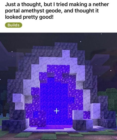 Minecraft Oval Template, Purple Minecraft Palette, Minecraft Quartz Design, Minecraft Nether Portal Room Design, Minecraft Rock Design, Sniffer Habitat Minecraft, Amethyst Castle Minecraft, Minecraft Geode Build, Moon Banner Minecraft