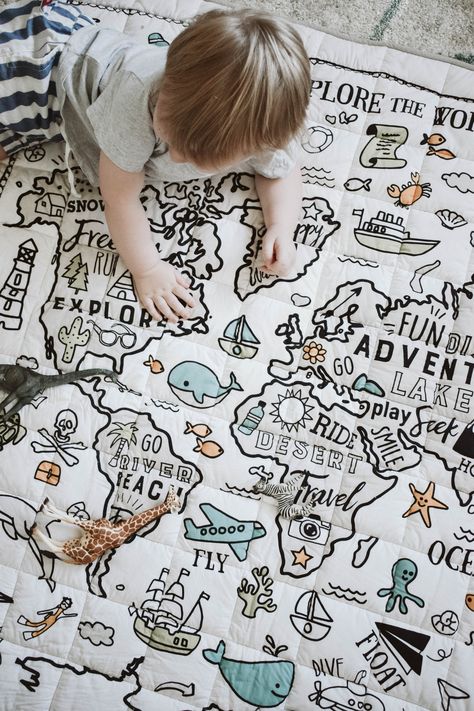 World Explorer Extra Large GOTS Organic Play Mat - 120cm Square - Padded - Quilted - READY TO POST NOW!$145.00[et_pb_section admin_label="section"]  		[et_pb_row admin_label="row"]  			[et_pb_column type="4_4"][/et_pb_column]  		[/et_pb_row]  	[/et_pb_section]https://www.finchandfolk.com.au/shop-2/world-explorer-extra-large-organic-play-mat-120cm-square-padded-quilted-pre-order/ Nursery Ideas Boy, Explorer Nursery, World Explorer, Kids Mat, Travel Theme Nursery, Travel Nursery, Neutral Baby Gifts, Gender Neutral Baby Gifts, Adventure Nursery