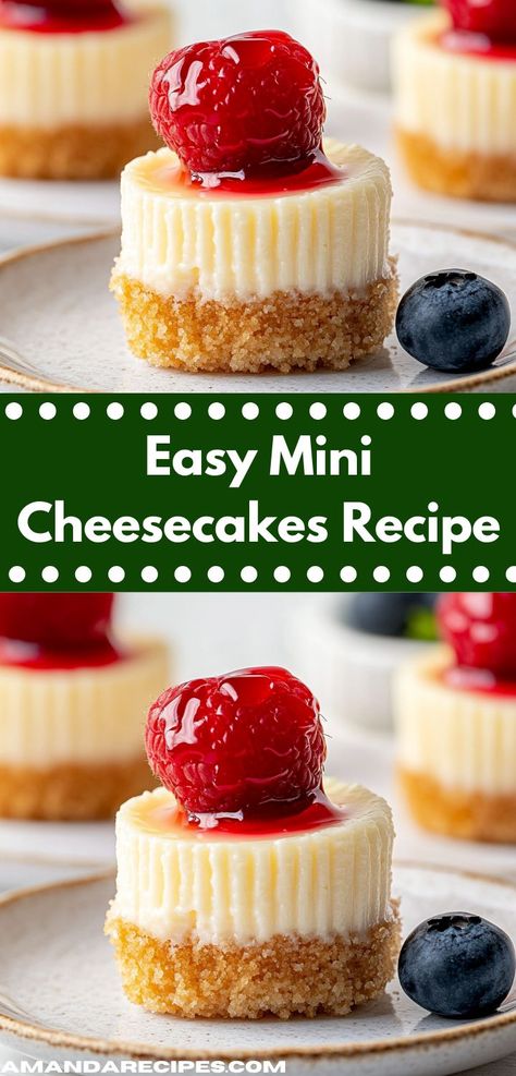 Discover a delectable dessert that’s quick to make! These Mini Cheesecakes combine convenience and flavor, creating the ultimate sweet treat for birthdays, holidays, or just because. Enjoy a bite-sized slice of happiness! Bite Size Cheesecake, Easy Mini Cheesecakes, Easy Mini Cheesecake Recipe, Mini Cheesecakes Recipe, Quick Cheesecake, Unique Recipes Desserts, Mini Cheesecake Bites, Mini Cheesecakes Easy, Mini Cheesecake Recipes