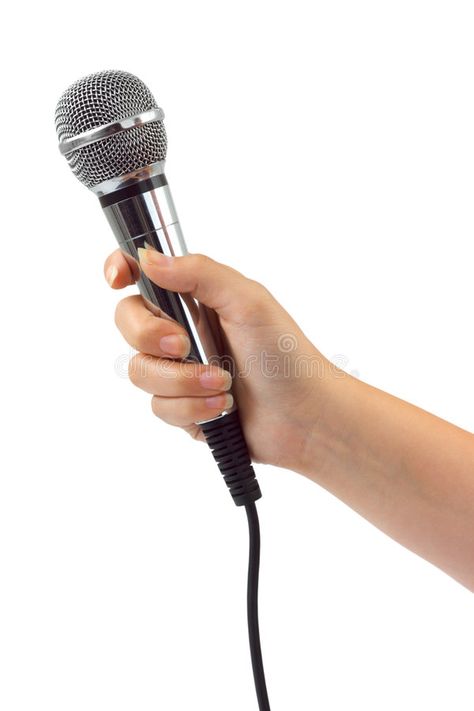 Hand with microphone royalty free stock image Microphone Pose Reference, Microphone Pose, Microphone Reference, Microphone Background, Vintage Cards, Media Design, Pose Reference, Stock Images Free, White Background