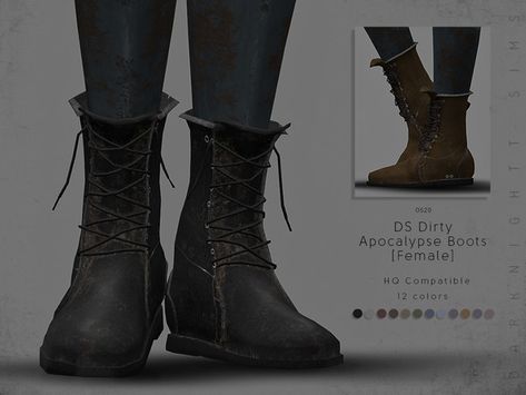 DarkNighTt's DS Dirty Apocalypse Boots [Female] Apocalypse Boots, Male Boots, Medieval Boots, San Myshuno, Die Sims 4, Cc Shoes, Sims 4 Cc Shoes, Boots Female, Sims 4 Game Mods