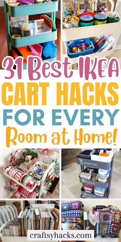 Unlock the full potential of your IKEA furniture with these ingenious IKEA Cart Hacks, offering brilliant storage hacks and space saving ideas. Elevate your storage and organization game and maximize every inch of your space with these clever uses. Tacky Decor, Home Hacks Diy, Ikea Cart, Ikea Organization Hacks, Home Ikea, Ikea Desk Hack, Home Improvement Hacks, Desk Hacks, Ikea Hacks Ideas