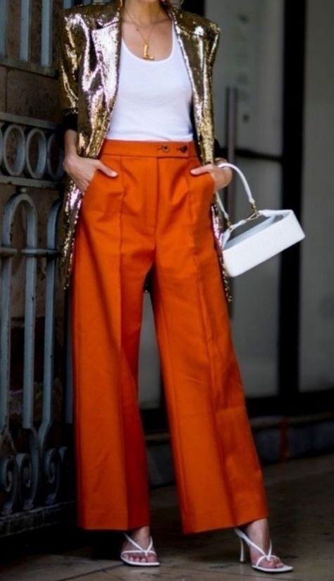 Orange Pants Outfit, Orange Pants, Pants Outfit, Timeless Fashion, Orange, Pants, How To Wear, Trousers