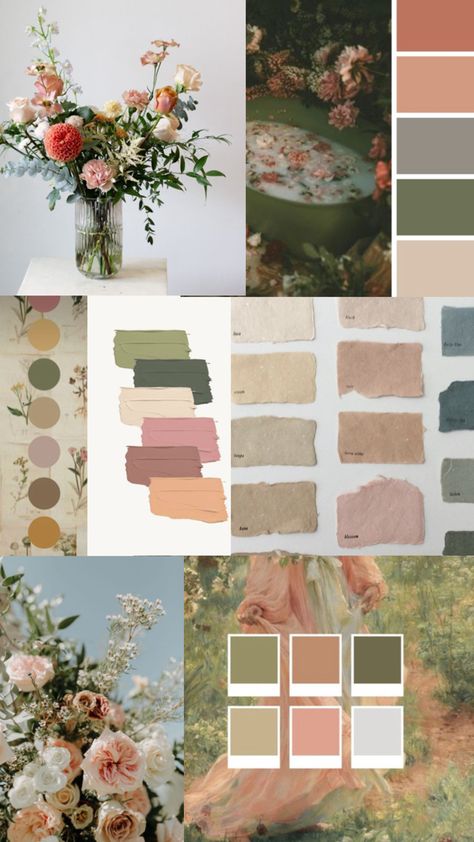 Spring Mauve Wedding, Muted Floral Color Palette, Midsummer Nights Dream Color Palette, Muted Color Wedding Theme, Muted Wedding Florals, Muted Pastels Wedding, Earth Tone Wedding Theme Decor, Muted Bridesmaid Dresses Colour Palettes, Soft Summer Color Palette Wedding