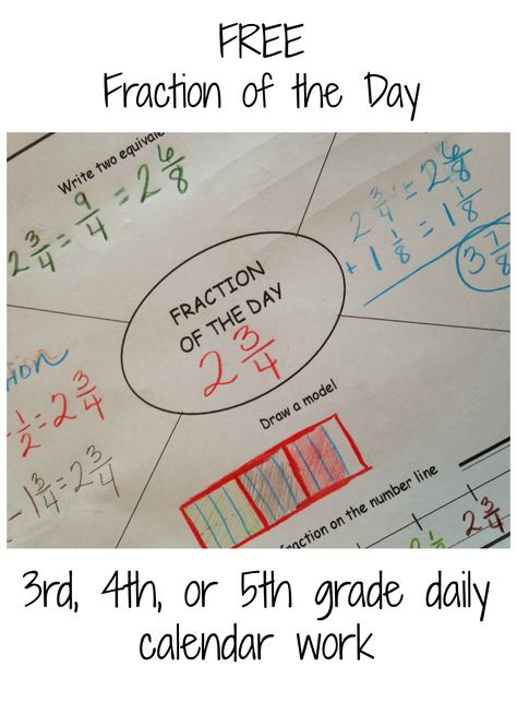 Last time we met, we talked about giving calendar a try in upper grades for a month. Well, I decided to throw in one more freebie to help you get started. I wish I could tell you exactly where this idea has come from, but I’ve seen similar printables like this when I was … Fraction Models, Teaching Fractions, Fraction Activities, Number Lines, Equivalent Fractions, Fifth Grade Math, Math School, Math Intervention, Fourth Grade Math