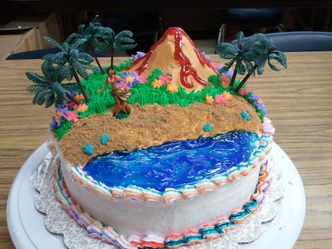 3-D Tropical Island Cake on Cake Central Island Cake Ideas, Island Birthday Cake, Island Birthday, Survivor Party, Island Cake, Moana Cake, Tropical Birthday Party, 5th Birthday Cake, Cake Classes