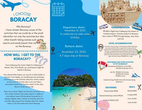 Example Of Brochure Design, Boracay Travel Brochure, Travel Brochure Design, Brochure Examples, Family Tree Art, Brochure Ideas, Boracay Island, Travel Brochure Template, Basic Skin Care Routine