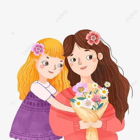 Mother's Day Aesthetic, Happy Mothers Day Clipart, Mothers Day Daughter, Child Clipart, Mothers Day Clipart, Mothers Day Cartoon, Gift Clipart, Mother Clipart, Flower Bouquet Drawing