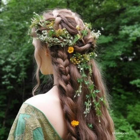 Alternative Bridal Hair, Forest Pixie, Scrunchie Bun, Fair Outfit, Fantasy Aesthetics, Fair Outfits, Birthday Hairstyles, Fest Outfits, Fairy Hair