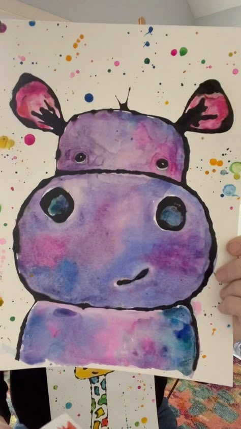 Watercolor For Kindergarten, Art Projects Christmas, Andrea Nelson Art, Andrea Nelson, Kindergarten Art Lessons, First Grade Art, Animal Art Projects, Safari Art, Kindergarten Art Projects