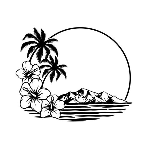 Hawaii Clip Art, Hawaiian Clipart, Htv Ideas, Hawaiian Leaf, Hawaii Flowers, Framed Tattoo, Hawaiian Designs, Beach Svg, Tree Clipart