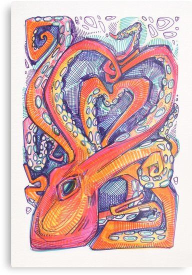 Octopus heart drawing - 2017 by Gwenn Seemel Octopus Drawing Color, Octopus Aesthetic, Gwenn Seemel, Octopus Heart, Crab Drawing, Octopus Drawing, Learning To Draw, Octopus Art, Heart Drawing