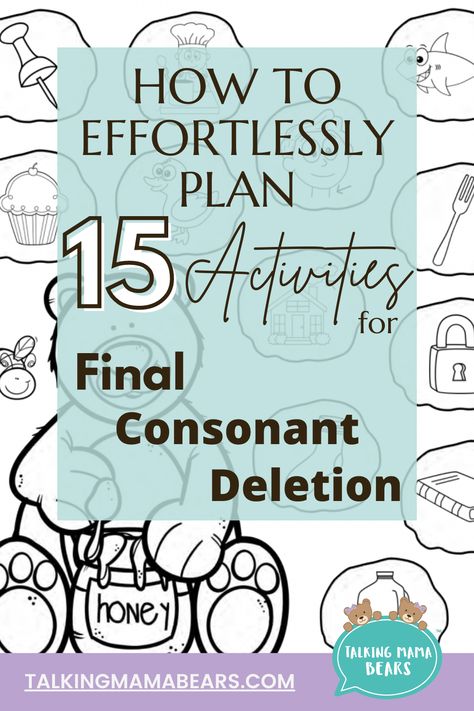 Final Consonant Deletion Activities, Final Consonant Deletion, Teaching Letter Sounds, Speech Therapy Tools, Phonological Processes, Minimal Pair, Speech Articulation, Speech Language Activities, Slp Activities