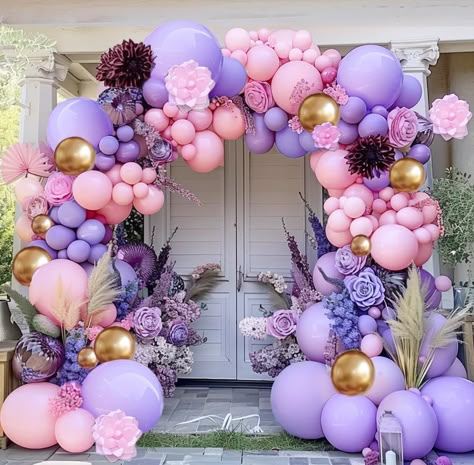 PRICES MAY VARY. PASTEL PINK PURPLE BALLOON GARLAND: Our pink purple balloon garland kit include: 5'', 10'', 12” and 18” latex balloons in light pink, lavender and chrome gold balloons. Especially add double stuffed balloons in this set, which will make your pink balloon arch looks fuller and more organic! not easy to explode. If you want to make a rich princess balloon garland, we recommend buying 2-3 packs of this balloon set PREMIUM QUALITY: The lilac pink made with natural latex, non-toxic, Tangled Hoco, Pink And Purple Balloons, Princess Balloon, Lavender Balloons, Stuffed Balloons, Purple Balloon, Princess Balloons, Tangled Birthday Party, Mermaid Balloons