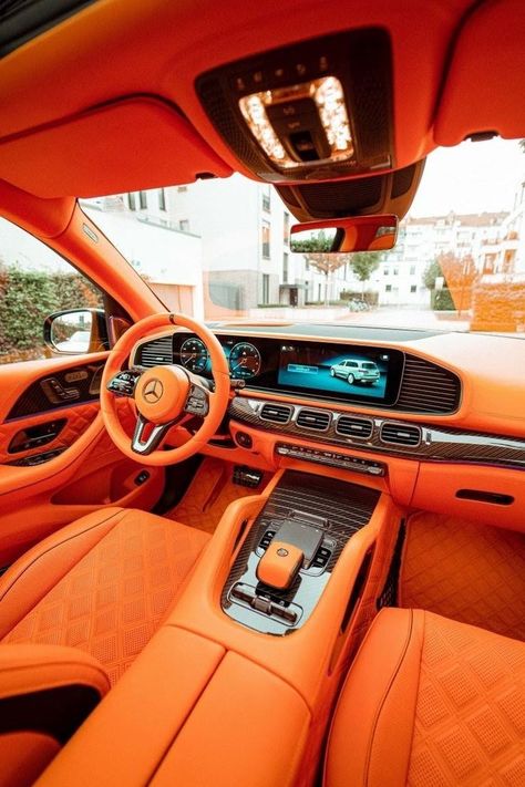 Orange Car Interior Aesthetic, Orange Car Interior, G Wagon Interior, Mercedes Jeep, Mercedes Brabus, Mercedes Interior, Mercedes Benz Maybach, Nightclub Design, Orange Car