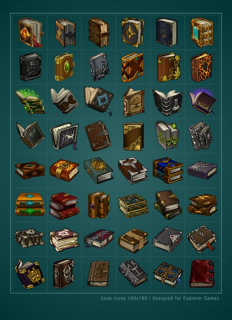 Tabletop Gaming Resources — Book Icons by Saarl Check out Tabletop Gaming... Props Concept, Heroic Fantasy, Props Art, Fantasy Props, Game Props, Book Icons, Game Icon, Game Inspiration, Magic Book