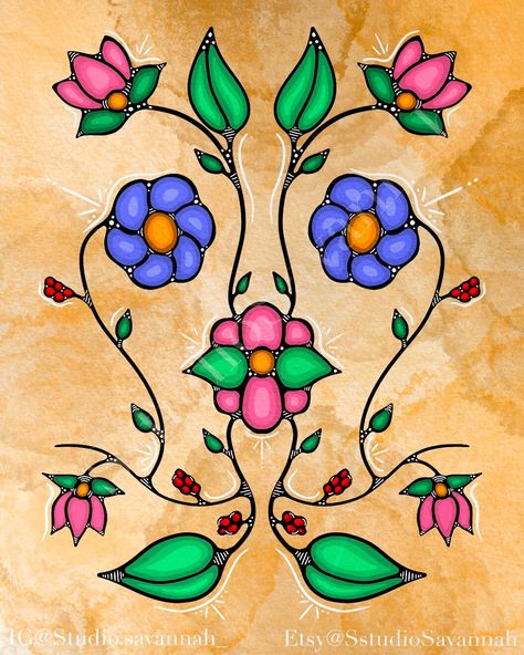 Ojibwe Art, Ojibwe Floral, Native Patterns, Indigenous Design, Beadwork Designs, Artist Logo, Digital Art Printables, Math Art, Mural Design