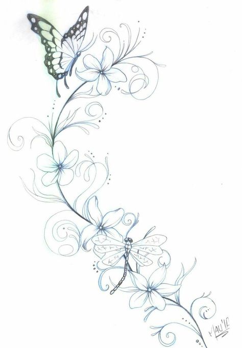 Flower Vine Tattoos, Butterfly With Flowers Tattoo, Butterfly Tattoo Stencil, Vines And Flowers, Small Flower Tattoos, Vine Tattoos, Flower Tattoo Sleeve, Tattoo Stencil Outline, Butterfly Tattoo Designs