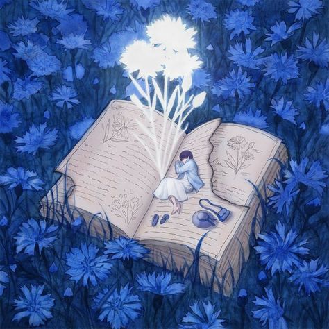 Blue Books Aesthetic, الفن الرقمي, Arte Do Kawaii, Deep Art, Ethereal Art, Dreamy Art, الرسومات اللطيفة, Anime Scenery, Cute Cartoon Wallpapers