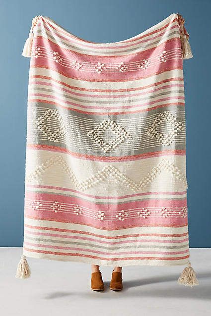 Anthropologie Maddie Throw Blanket in soft pink and gray on a white background. So pretty and sweet. #affiliate Throw Blanket Storage, Blanket Storage Ideas, Small Shower, Magnolia Design, Anthropologie Home, Anthropologie Style, Baby Shower Decor, Blanket Storage, Outfit Trends