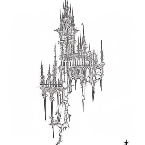 Cathedral Tattoo, Gothic Tattoos, Tattoo Catalog, Castle Tattoo, Medieval Tattoo, Grunge Tattoo, Goth Tattoo, Sigil Tattoo, 8bit Art