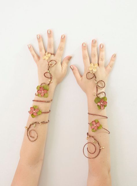 Woodland fairy arm cuffs  Bridesmaid gift  by Frecklesfairychest, $55.00 Fairy Arm Cuff, Flower Arm Cuff, Virgo Core, Tree Fairies, Mother Nature Costume, Fairy Costumes, Bracelet Arm, Prom Costume, Fairy Festival