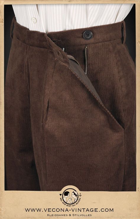 1940s ladies corduroy SLACKS trousers 100% cotton brown garconne 1930 1940 Material Exploration Fashion, 1940s Trousers Women, Welt Pocket Pattern, Adjustable Trousers, Corduroy Clothing, Forest Exploring, Vintage Slacks, Adjustable Waist Pants, Dandy Look