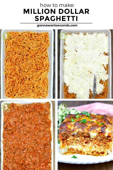 Million Dollar Spaghetti Easy, Million Dollar Spaghetti Cottage Cheese, Million Dollar Spaghetti Bake, Baked Spaghetti For A Crowd, Spaghetti Lasagna Bake, Million Dollar Baked Spaghetti, Spaghetti Lasagna, Sausage Marinara, Million Dollar Spaghetti