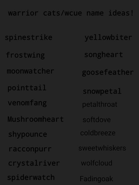 Evil Wcue Morph Ideas, Bio Ideas Wcue, Wcue Names Ideas, Wcue Morph Ideas Shorthair, Warrior Cats Name Generator, Wcue Ocs, Wc Oc, Warrior Cat Names, Oc Names