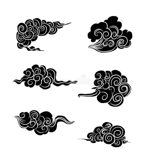 Japanese Clouds And Wave For Tattoo Design.Chinese Clouds. Stock Vector - Illustration of circle, decoration: 158145792 Chinese Cloud Tattoo, Clouds Tattoo Stencil, Black Cloud Tattoo, Japanese Cloud Tattoo, Chinese Clouds, Japanese Clouds, Japanese Wave Tattoos, Wind Tattoo, Cloud Tattoo Design