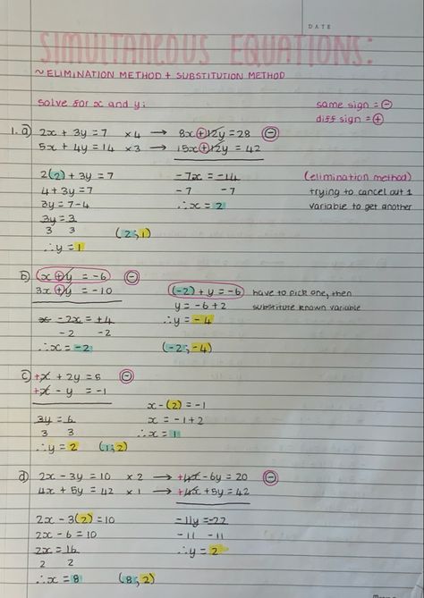 Leaving Cert Maths Notes, How To Write Maths Notes, Foundation Maths Revision, Preppy Math Notes, Simultaneous Equations Notes, Math Notes Ideas High Schools, Math School Notes, How To Take Maths Notes, Math Notes Layout