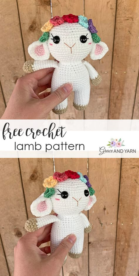 Quick and easy free crochet lamb pattern! Meet Lily the Lamb, her pattern is worked in the round with the legs, body and head all as one piece. Beginner friendly pattern with step by step photos! Grace And Yarn Patterns, Free Crochet Patterns For Small Flowers, Wonder Crochet, Crochet Lamb Pattern, Pola Amigurumi, Mini Crochet, Pink Cheeks, Crochet Thread, Crochet Amigurumi Free