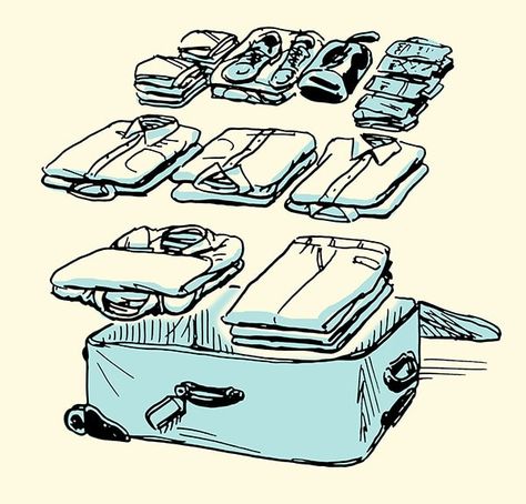 major Business Trip Packing List Men, One Week Business Trip Packing, Trip Illustration, Business Trip Packing List, Business Trip Packing, Packing List Men, Travel Attire, Pack A Suitcase, Art Of Manliness