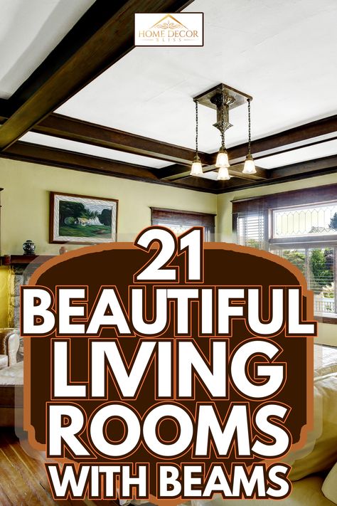 Timber Beams Living Room, Beams In The Living Room, Painted Wood Beams Living Room, Wood Beam In Living Room, Living Room With Faux Beams, Brown Beams In Living Room, Ceiling Beams In Open Floor Plan, How To Decorate Beams In House, Wood Beam Family Room