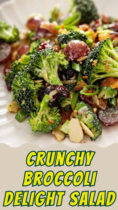 Crunchy Broccoli Delight Salad Broccoli Grape Salad Recipes, Celebration Salad Recipe, Broccoli And Grape Salad, Broccoli Salad With Grapes, Vegetarian Broccoli Salad, Broccolini Salad, Broccoli Grape Salad, Crunchy Broccoli, Best Broccoli Salad Recipe