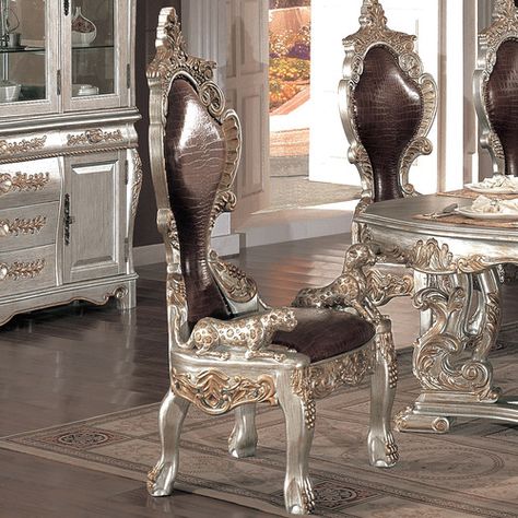 Tufted Arm Chair, Regal Design, Wood Composite, Traditional Dining, Traditional Dining Room, Acme Furniture, Luxury Dining, Bright Gold, Rectangular Dining Table