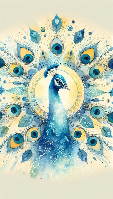 Majesty in Feathers: The Peacock’s Splendor Dive into a world of vibrant beauty with this exquisite watercolor illustration of a peacock, adorned with a mesmerizing array of eye-like feathers that radiate mystique and elegance. This piece captures the essence of nature’s artistry, combining intricate details and a soothing color palette to create a visual feast that enchants and inspires. #PeacockArt #WatercolorPainting #BirdArt #NatureInspiration #ArtLovers #PeacockFeathers #WildlifeArt #N... Pecoke Feather Peacock Art, Ganpati Art, Soothing Color Palette, Peacock Illustration, Peacock Feather Art, Watercolor Peacock, Peacock Colors, Krishna Wallpapers, Peacock Art