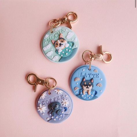 Polymer Clay Dog Tags, Clay Dog Tags, Polymer Clay Crafts To Sell, Clay Dog, Clay Moulding, Clay Keychain, Clay Magnets, Polymer Clay Flower Jewelry, Diy Earrings Polymer Clay