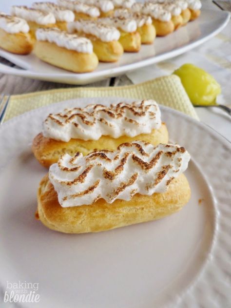 Strawberry Yogurt Cake, Eclairs Recipe, Baking With Blondie, Lemon Meringue Cheesecake, Eclair Recipe, Lemon Pie Filling, Eclair Cake, Meringue Cake, Dessert Station