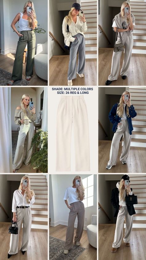 Casual Trouser Pants Outfit, Style Tailored Pants, Styling Tailored Trousers, Business Casual Trouser Outfits, Womens Trousers Outfits Casual, Dress Down Trousers, Abercrombie Sloan Tailored Pant, Casual Trousers Outfit Summer, Must Have Trousers Women